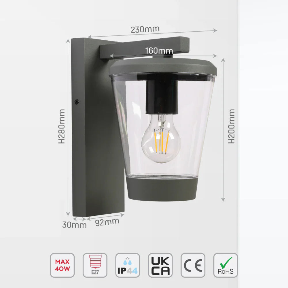 Cavado Modern Outdoor Lantern Wall Light E27 Dark Grey 9