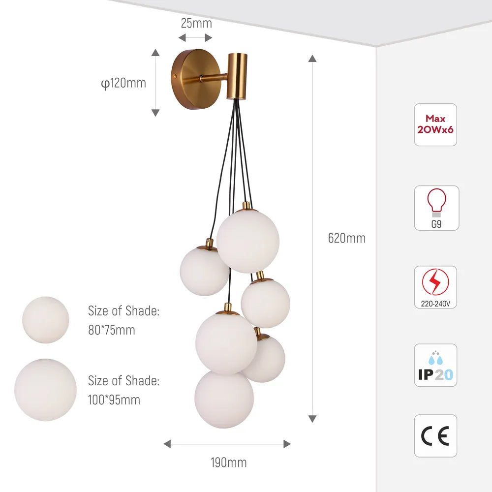 Size and technical specs of the Celestial Cascade Wall Light-151-20054