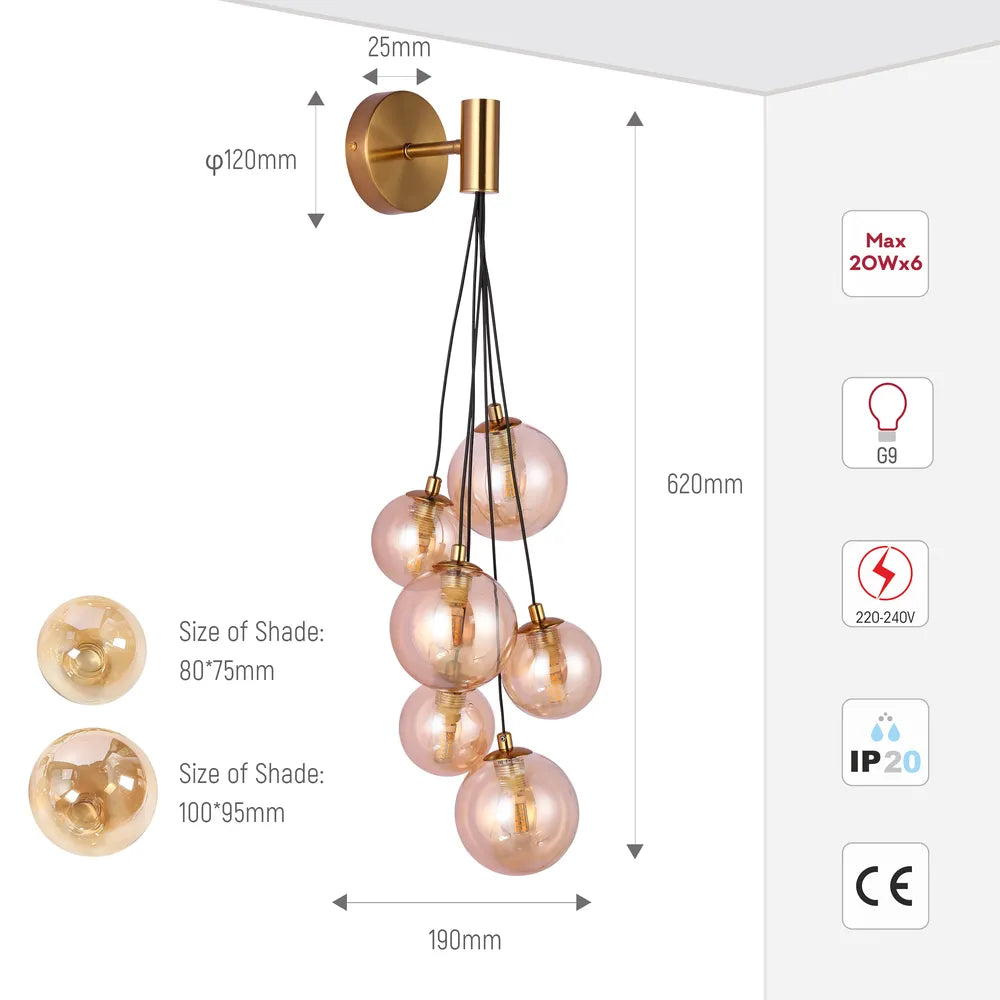 Size and technical specs of the Celestial Cascade Wall Light-151-20056