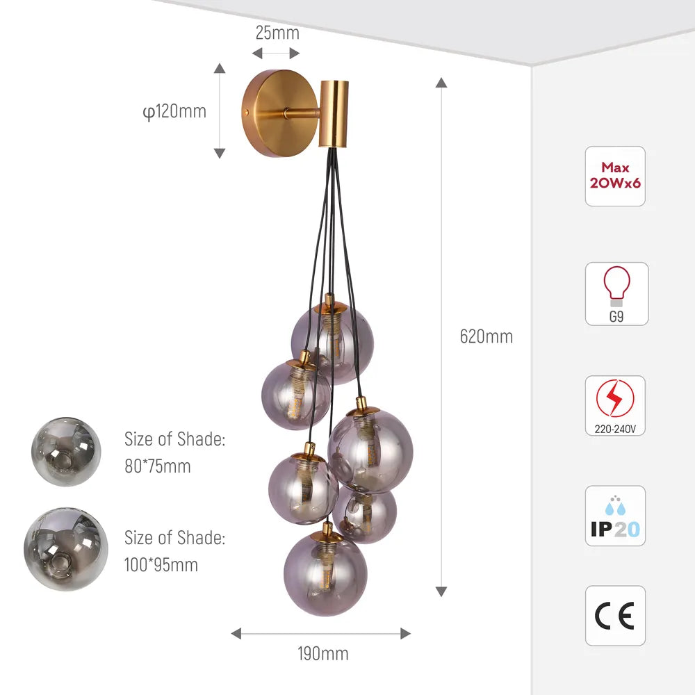 Size and technical specs of the Celestial Cascade Wall Light-151-20058