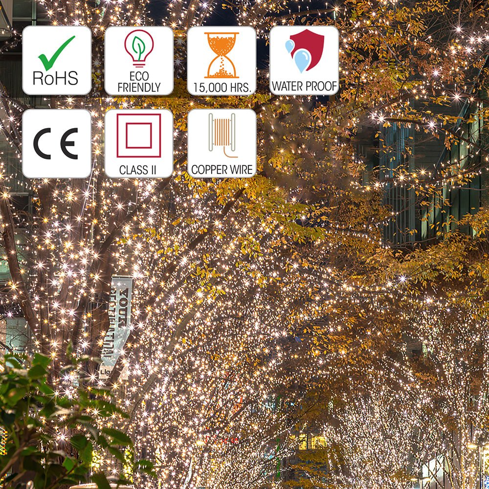 Outdoor use and features of Crater LED String Light 200 LEDs 25m with Power Adaptor Warm White LED String Light