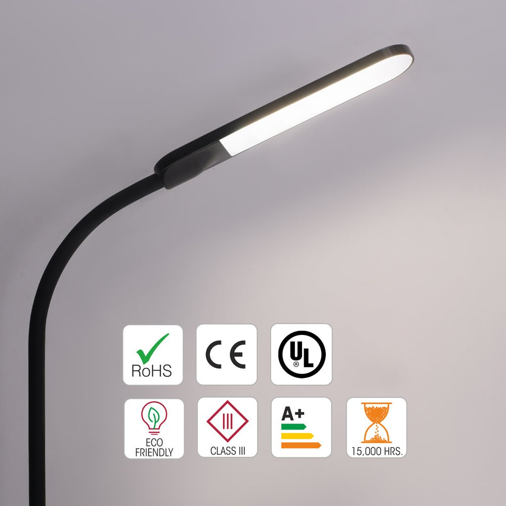 Erdy Goose Neck Black LED Desk Lamp in use