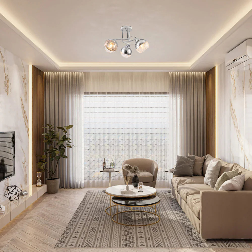 Chrome Metal Partial Mirror Cone Glass Ceiling Light E27 11