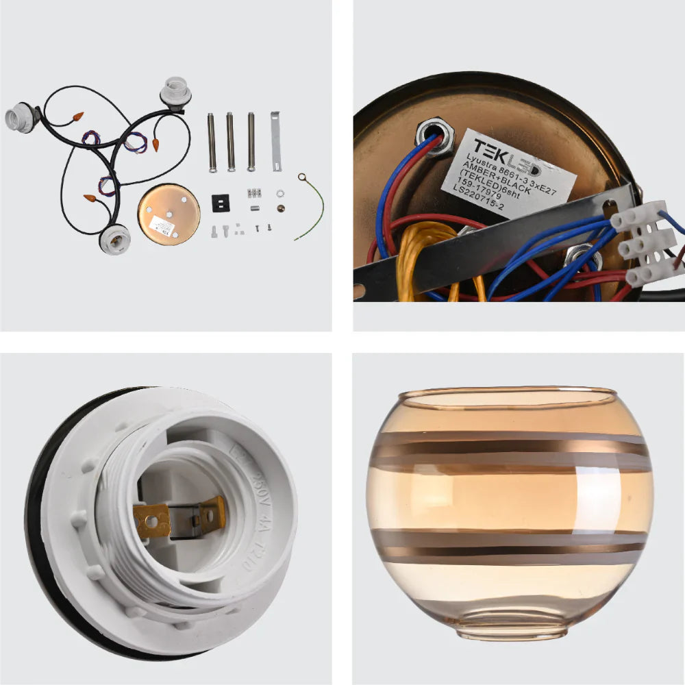 Chrome Metal Partial Mirror Cone Glass Ceiling Light E27 22