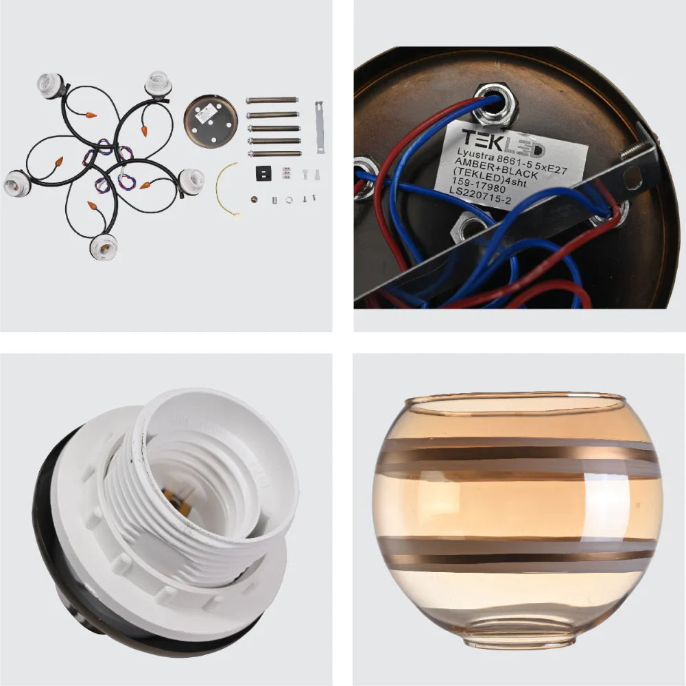 Chrome Metal Partial Mirror Cone Glass Ceiling Light E27 23