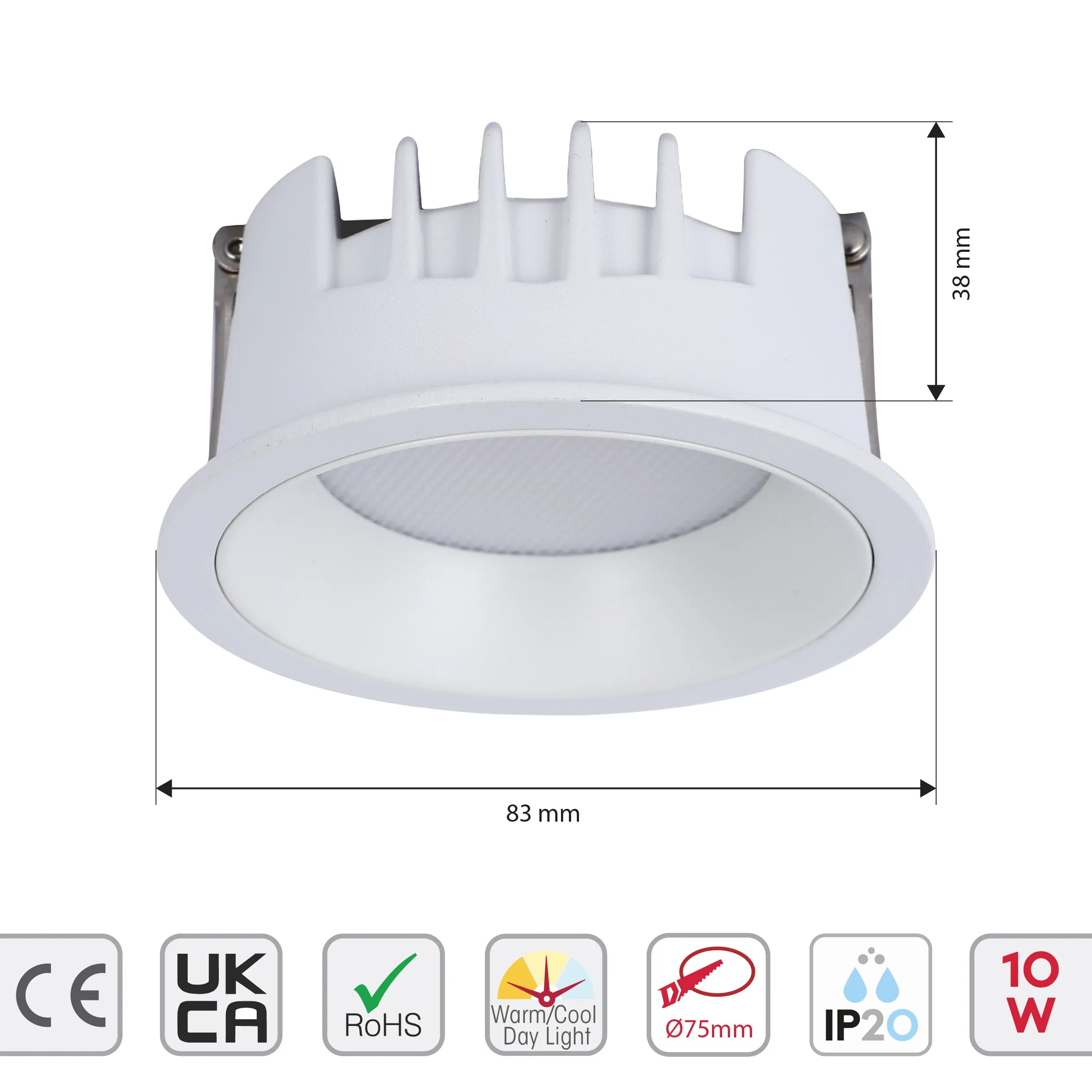 Circular Recessed LED Downlight - Black & White - Multiple Sizes