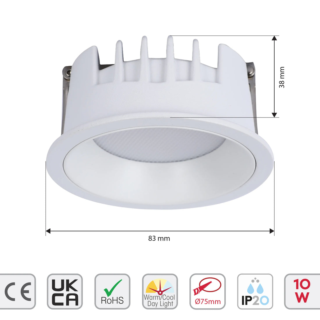 Circular Recessed LED Downlight - Black & White - Multiple Sizes