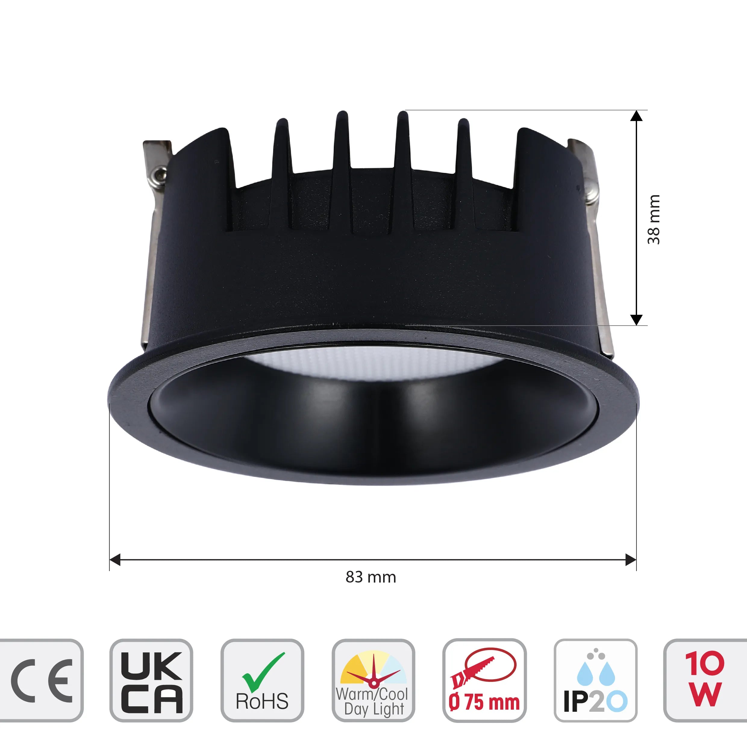 Circular Recessed LED Downlight - Black & White - Multiple Sizes