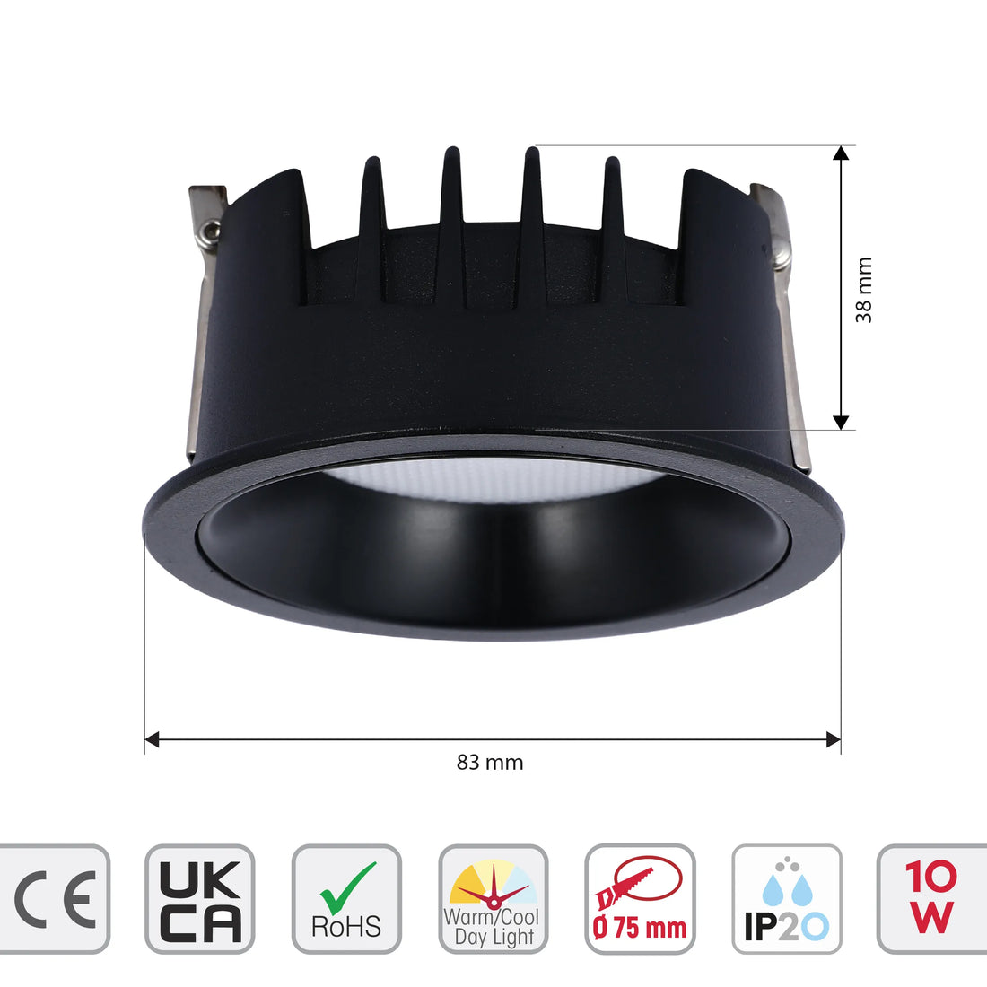 Circular Recessed LED Downlight - Black & White - Multiple Sizes