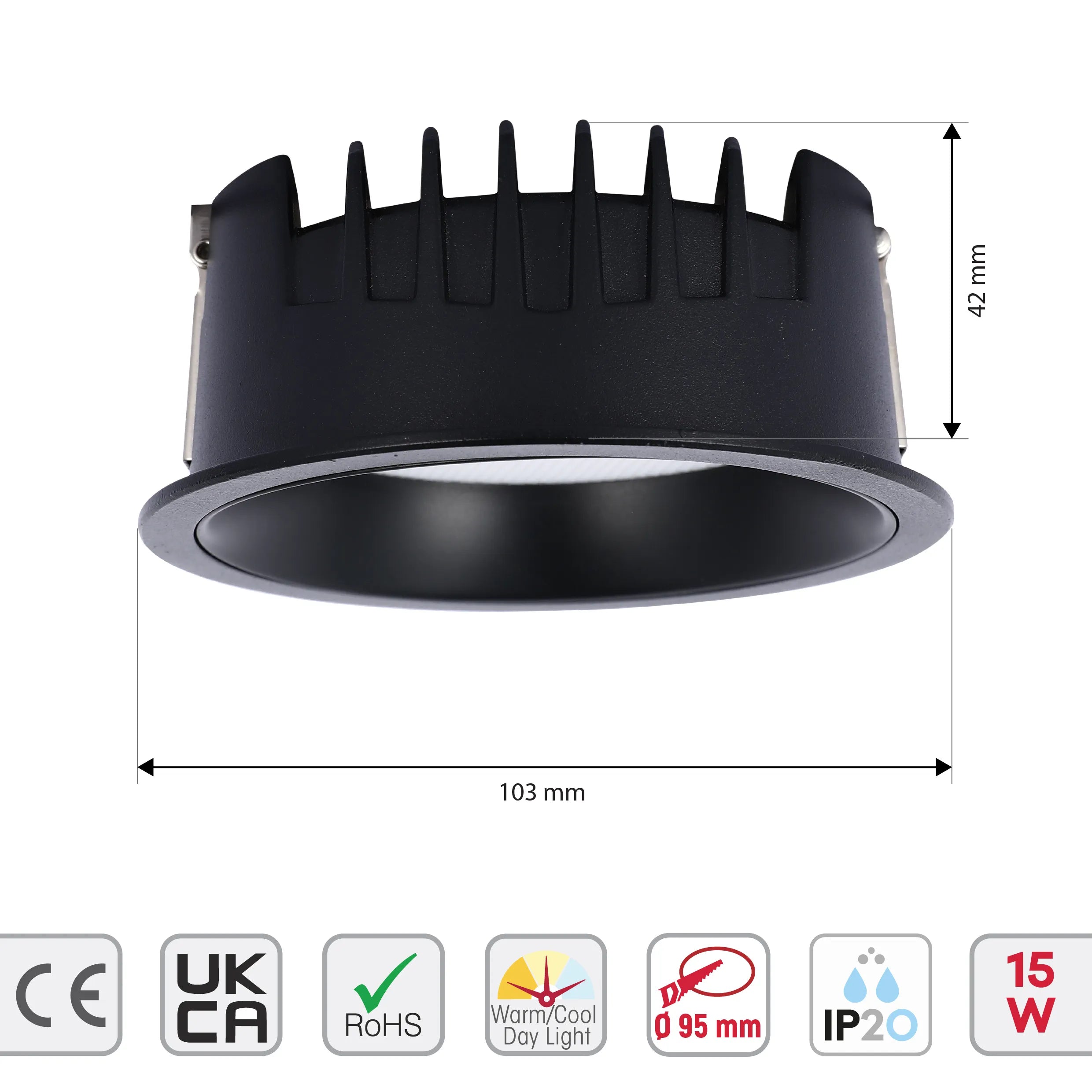 Circular Recessed LED Downlight - Black & White - Multiple Sizes