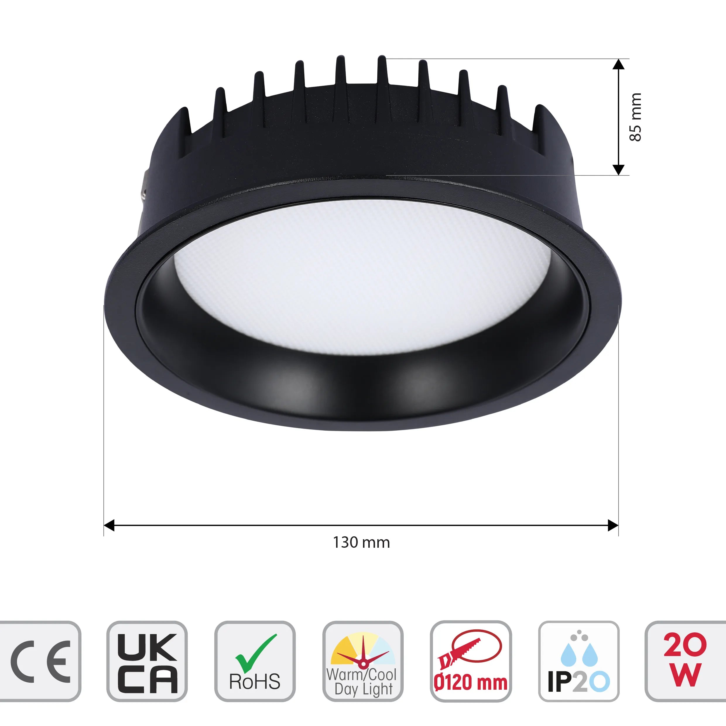 Circular Recessed LED Downlight - Black & White - Multiple Sizes