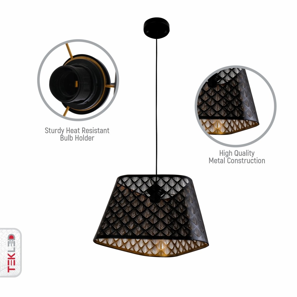 Close up shots of Black Gold Metal Frustum Pendant Light with E27 Fitting | TEKLED 150-18338
