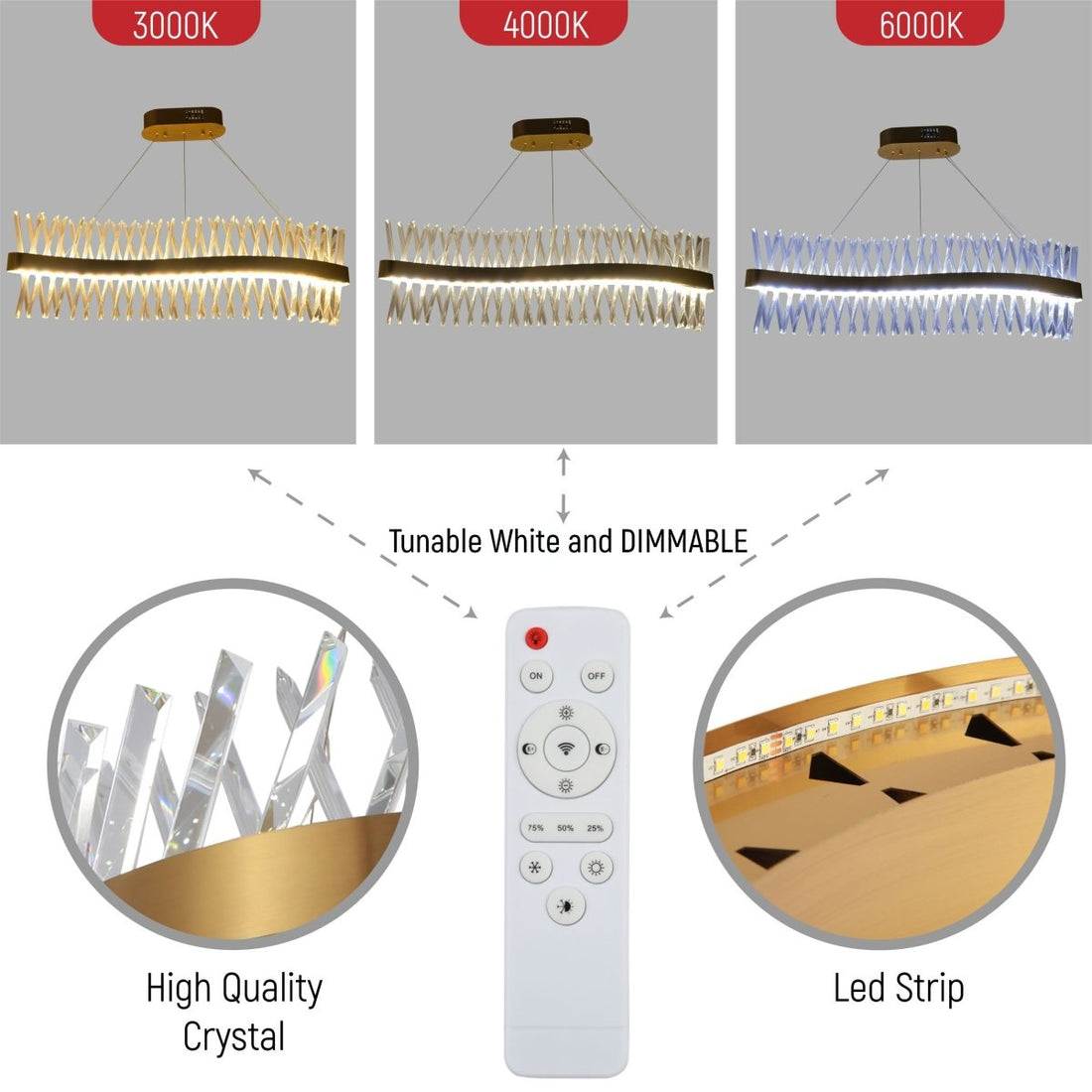 Close up shots of Brushed Bronze Metal Crystal Built-in LED Modern Contemporary Glam Kitchen Island Ceiling Chandelier D800 75W | TEKLED 158-19848