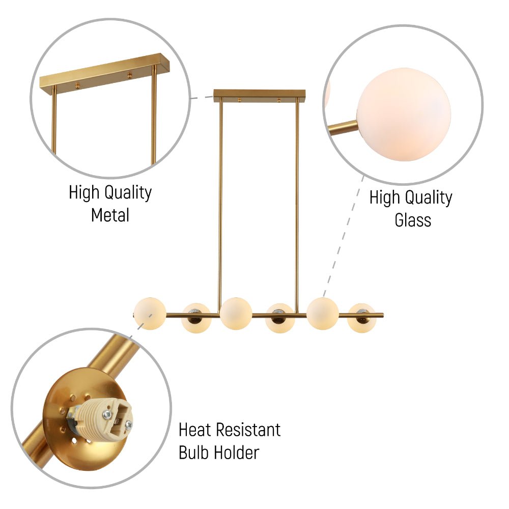 Close up shots of Gold Metal Body Opal Glass Globes Kitchen Island Chandelier Ceiling Light with 6xG9 Fittings | TEKLED 158-19716