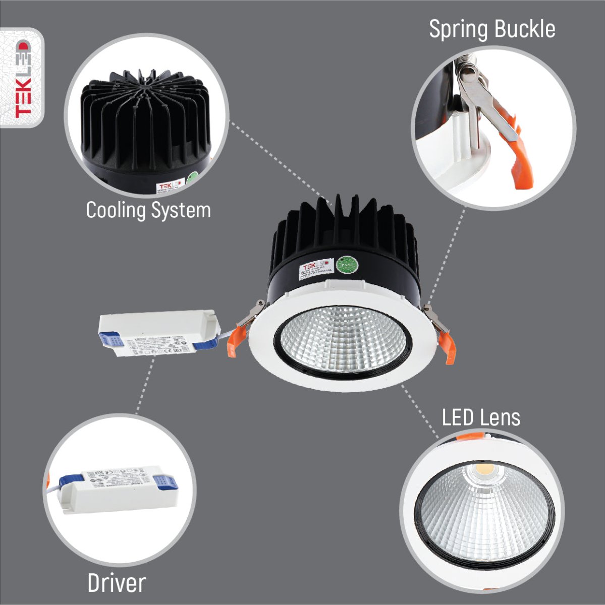Close up shots of LED COB Recessed Downlight P1 30W Cool White 4000K White | TEKLED 165-03407