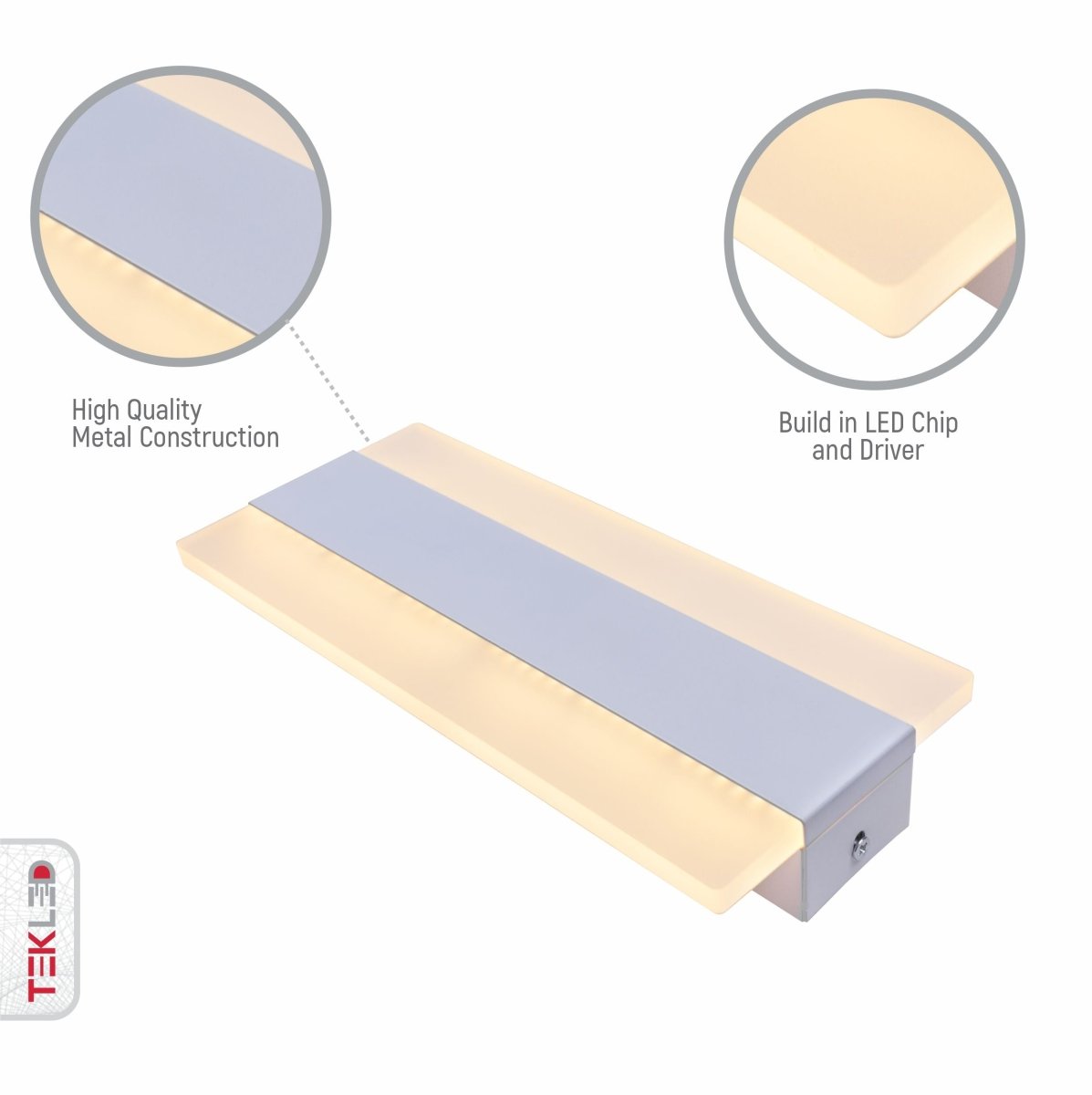 Close up shots of LED White Metal Acrylic Wall Light 12W Warm White 3000K | TEKLED 151-19542
