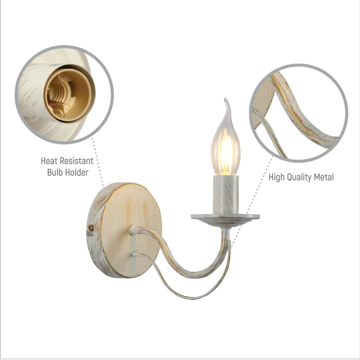 Close up shots of White Rice Metal Wall Light with E14 Fitting | TEKLED 151-19814