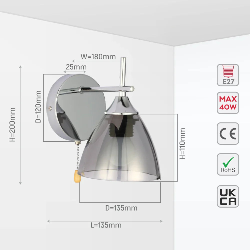 Modern Cone Glass Wall Light E27 with Pull Down Switch 7
