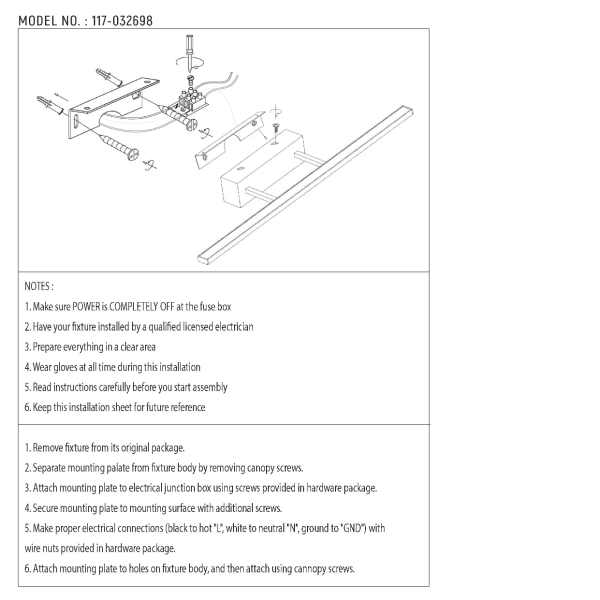 Technical specs of Contemporary LED Light for Picture Frames & Bathroom Sanity Mirrors - 50cm 117-032698