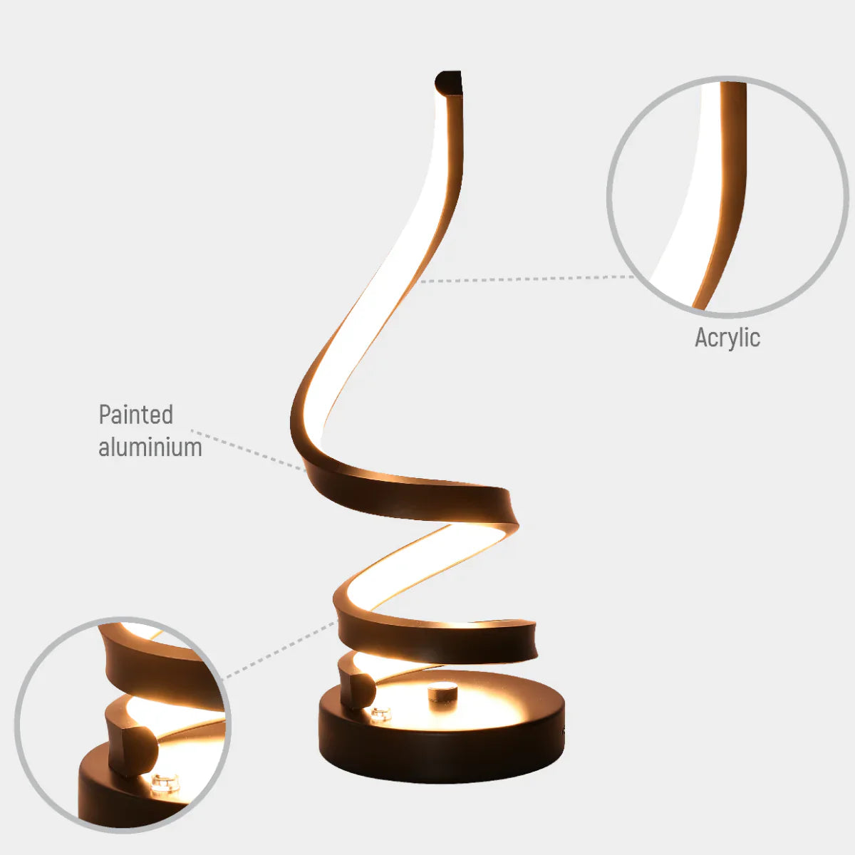 Lighting properties of Contemporary Spiral LED Table Lamp with Adjustable CCT - Black Finish 130-03641