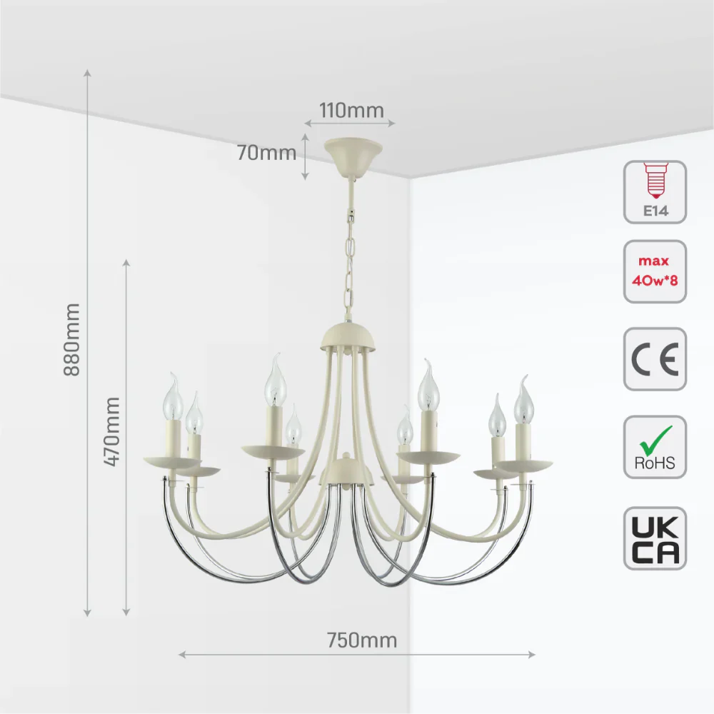 Size and tech specs of Contour Cascade Dual Tone U-Shape Chandelier Ceiling Light | TEKLED 159-17975