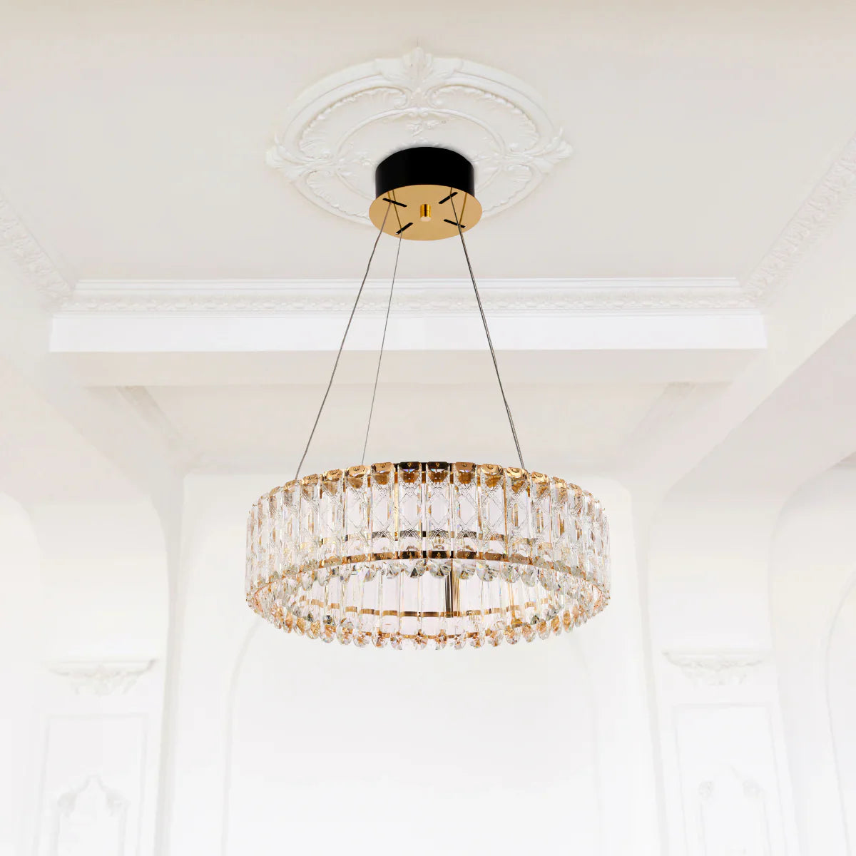 Crystal Gold Pendant Chandelier Light with Remote Control 159-18215 in play