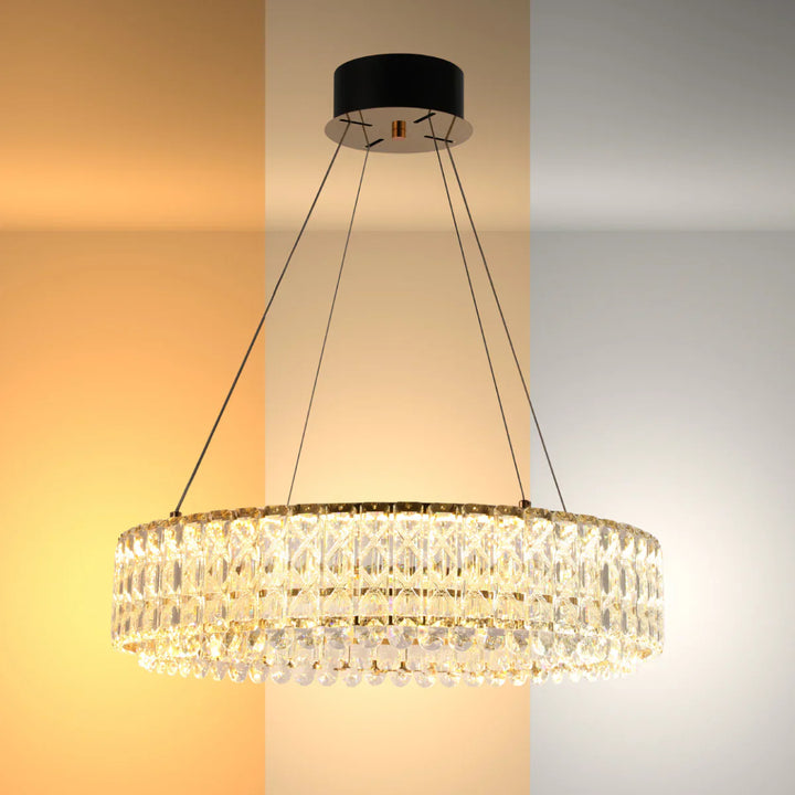 Main image of Crystal Gold Pendant Chandelier Light with Remote Control 159-18216