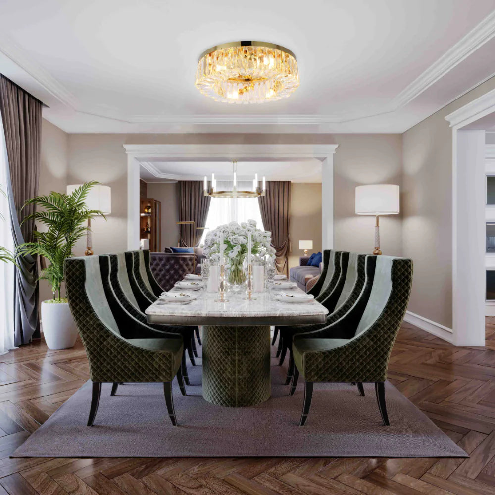 Crystal Round Flush Chandelier Light D500 Gold E14x6 2