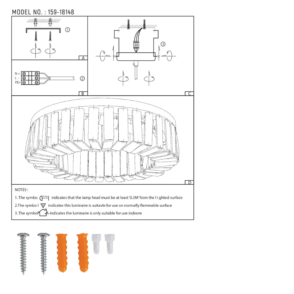Crystal Round Flush Chandelier Light D500 Gold E14x6 8