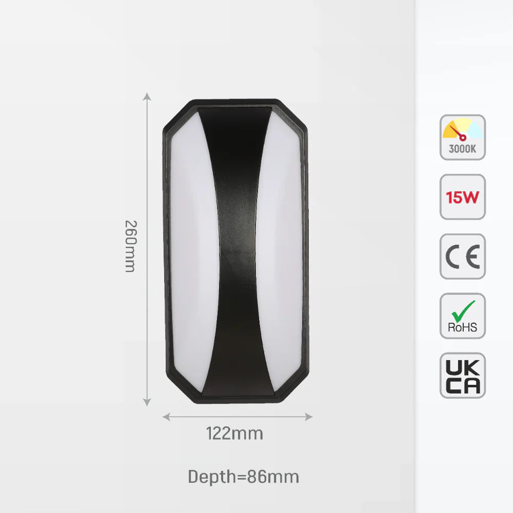 Curved Plastic Black Modern LED Outdoor Wall Light 15W Warm White 5