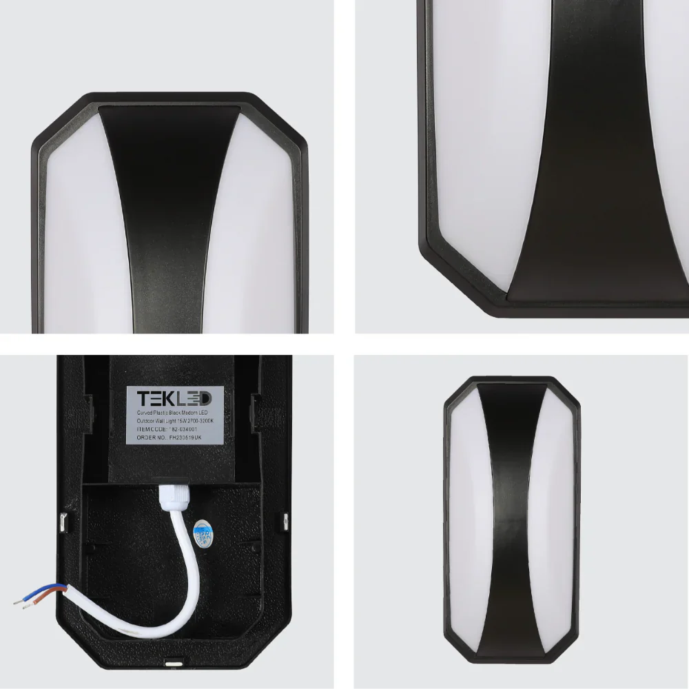 Curved Plastic Black Modern LED Outdoor Wall Light 15W Warm White 7