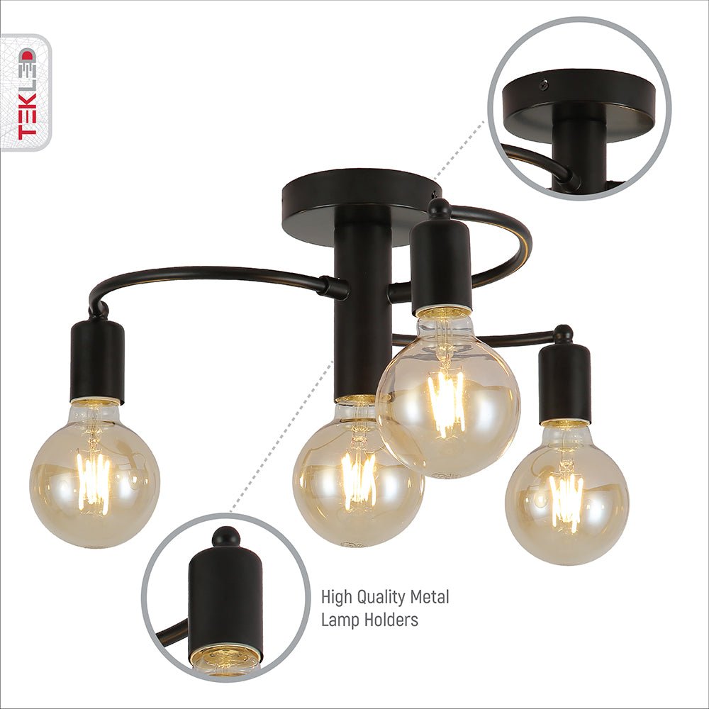 Features of black metal ceiling light with 4xe27 fitting