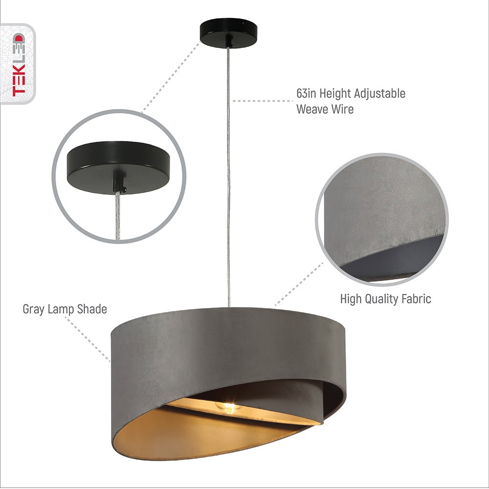 Features of grey fabric cylinder pendant light with e27 fitting