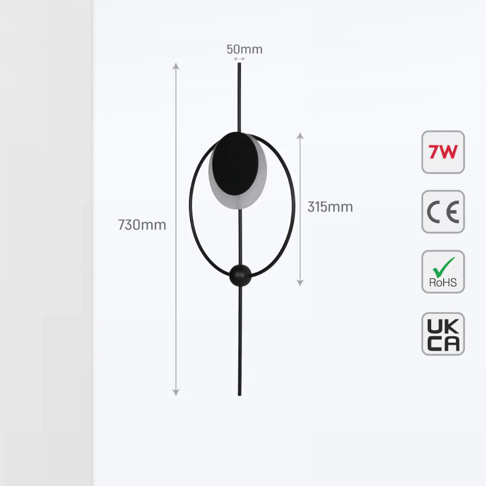 Designer Geometric Moon in Circle Modern LED Wall Light Black 3Color 7W 5