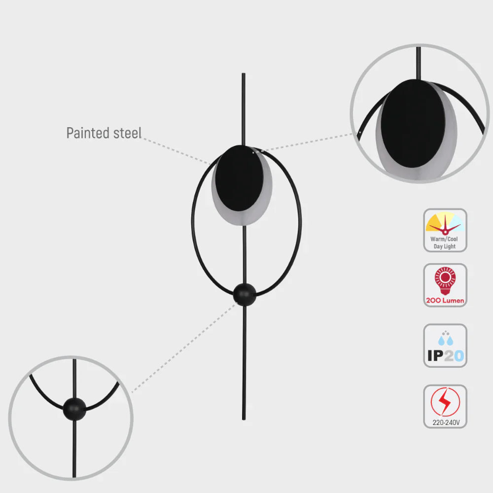 Designer Geometric Moon in Circle Modern LED Wall Light Black 3Color 7W 6