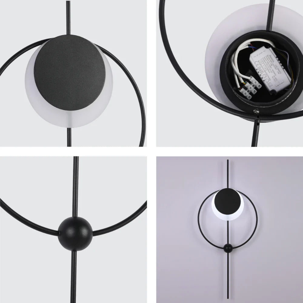 Designer Geometric Moon in Circle Modern LED Wall Light Black 3Color 7W 7