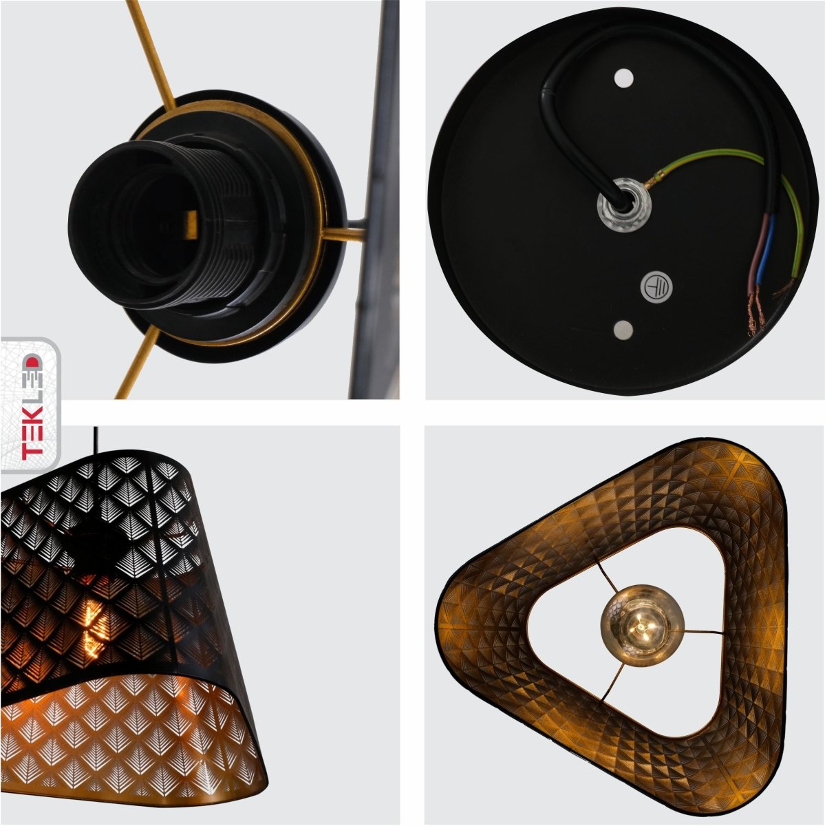 Detailed shots of Black Gold Metal Frustum Pendant Light with E27 Fitting | TEKLED 150-18338