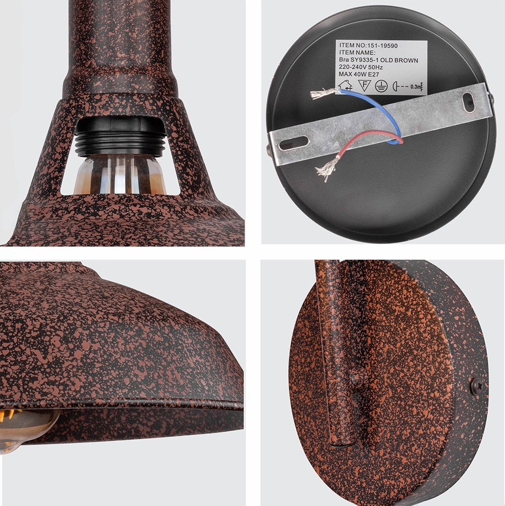 Detailed shots of Rusty Brown Metal Flat Step Downward Industrial Retro Wall Light with E27 Fitting | TEKLED 151-19590