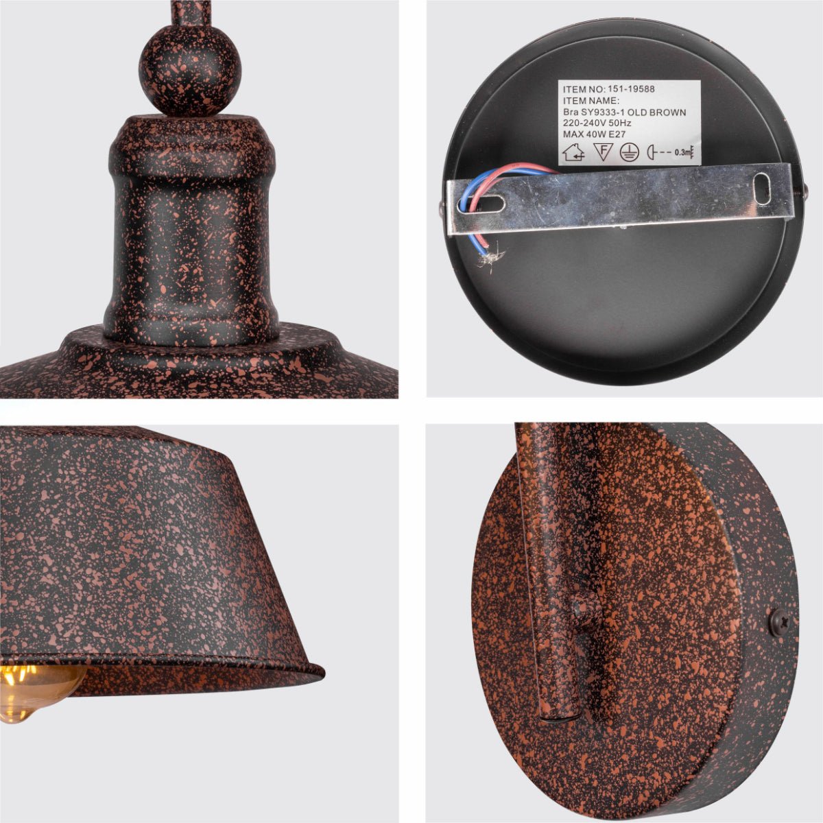 Detailed shots of Rusty Brown Metal Step Downward Industrial Retro Wall Light with E27 Fitting | TEKLED 151-19588