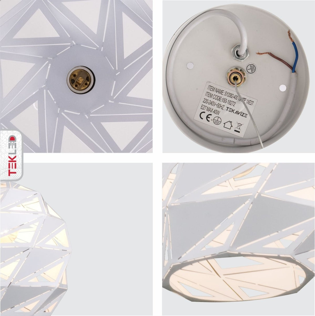 Detailed shots of White Metal Laser Cut Globe Pendant Light Jumbo with E27 Fitting | TEKLED 150-18272
