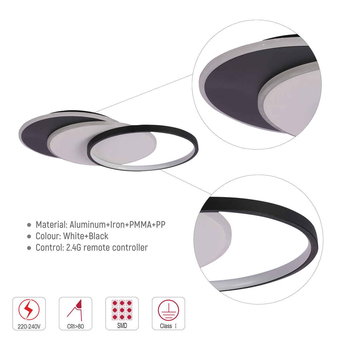 Dimmable CCT Tunable Overlapping Tray LED Ceiling Light with Remote for Bedrooms & Living Rooms, LED Flush Ceiling Light, TEKLED