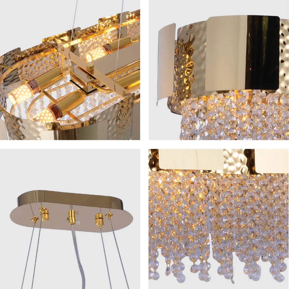 Details of Dimpled Octagonal Crystal Beads Waterfall Chandelier Ceiling Light Gold | TEKLED 159-17910