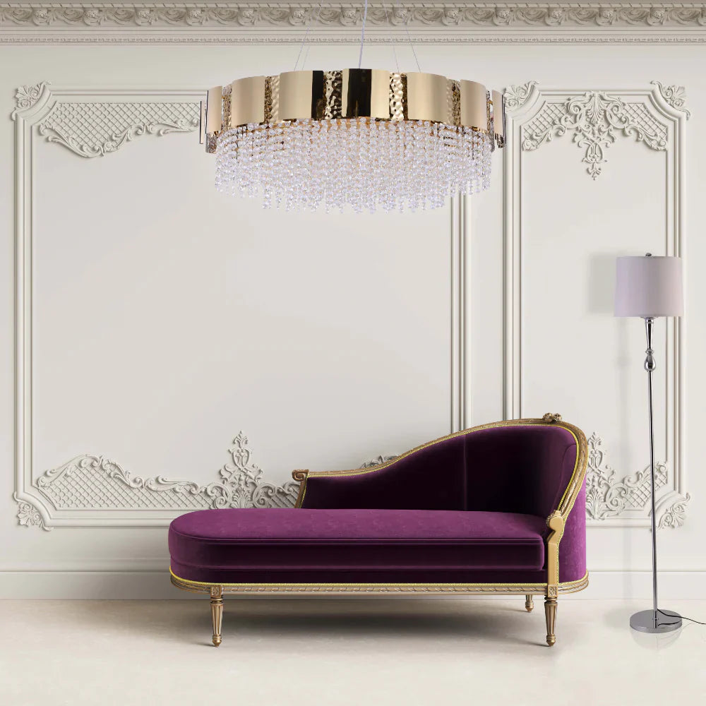 Interior use of Dimpled Octagonal Crystal Beads Waterfall Chandelier Ceiling Light Gold | TEKLED 159-17908