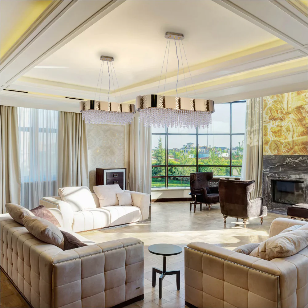 Interior use of Dimpled Octagonal Crystal Beads Waterfall Chandelier Ceiling Light Gold | TEKLED 159-17910