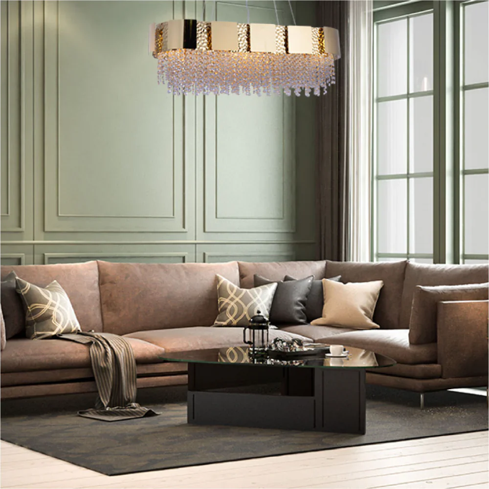 Living room kitchen bedroom use of Dimpled Octagonal Crystal Beads Waterfall Chandelier Ceiling Light Gold | TEKLED 159-17910