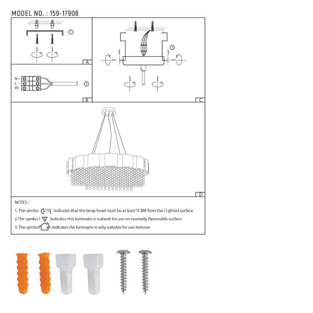 User manual for Dimpled Octagonal Crystal Beads Waterfall Chandelier Ceiling Light Gold | TEKLED 159-17908