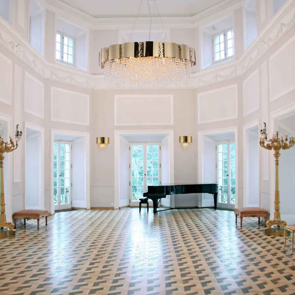 Interior use of Dimpled Octagonal Crystal Beads Waterfall Wall Sconce Light Old Gold | TEKLED 151-19918