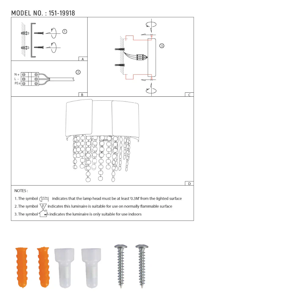 User manual for Dimpled Octagonal Crystal Beads Waterfall Wall Sconce Light Old Gold | TEKLED 151-19918
