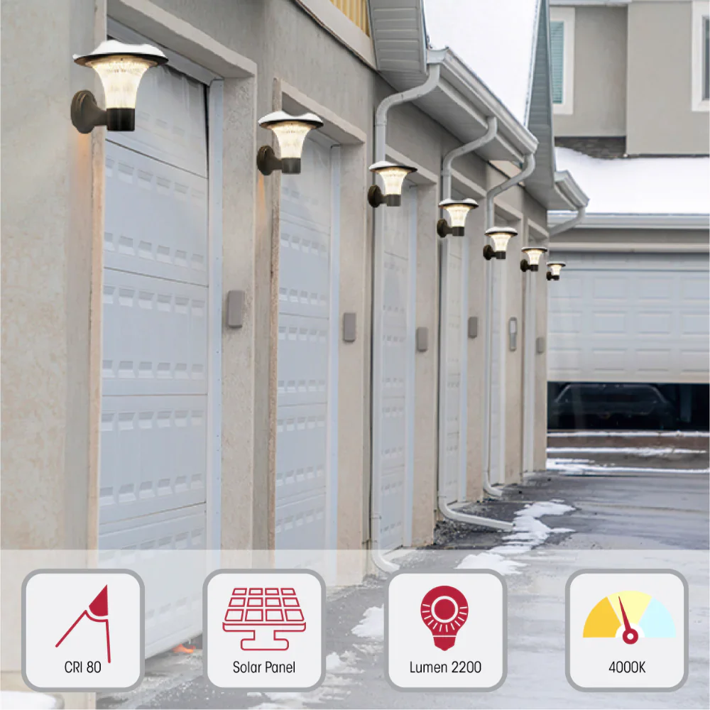 TEKLED Dual CCT Solar LED Wall Pathway Light 15W-Black | TEKLED 260-03582 used as security light at the garage doors or storage units