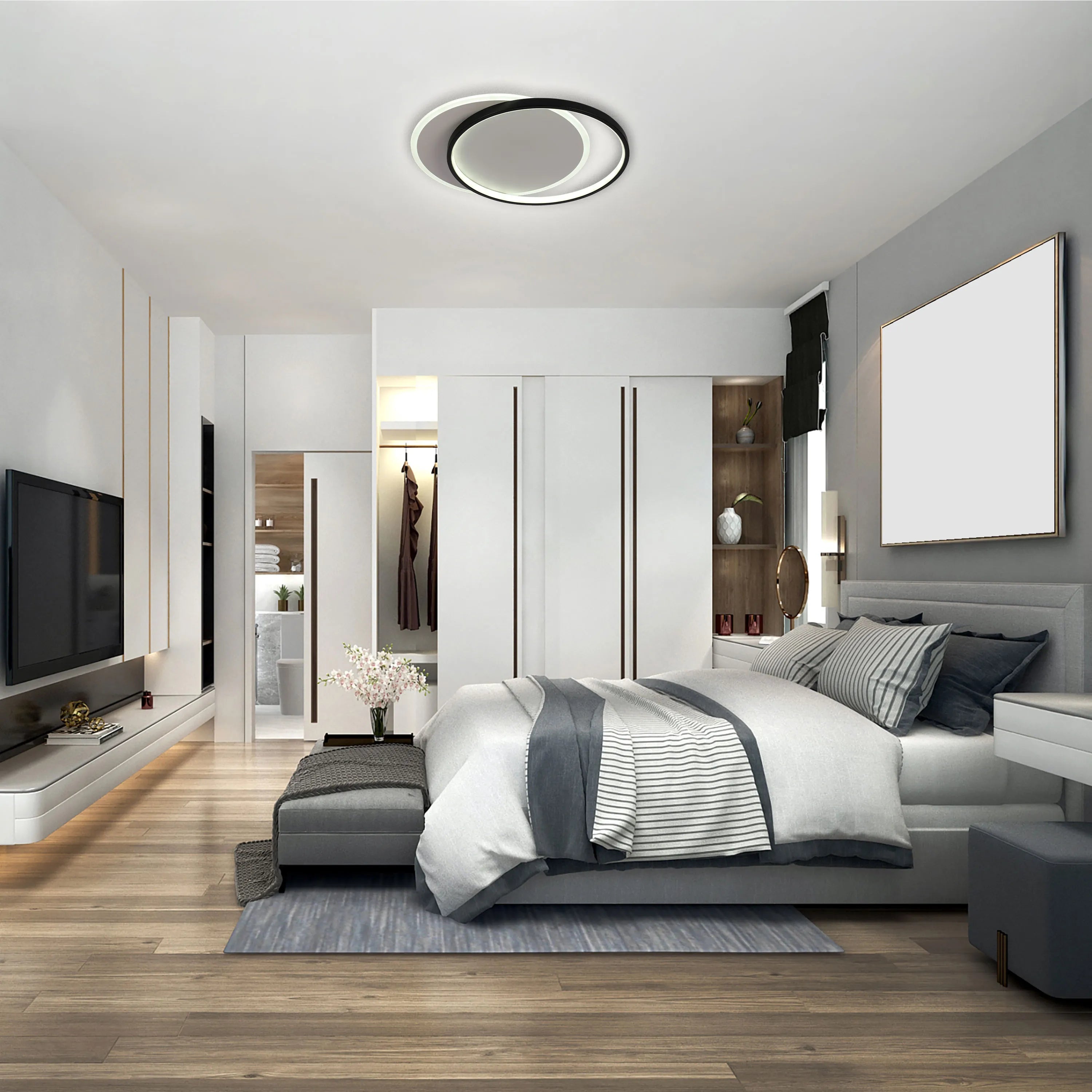 Dual-Ring LED Ceiling Light, CCT Tunable Dimmable with Remote, Flush Mount, LED Flush Ceiling Light, TEKLED